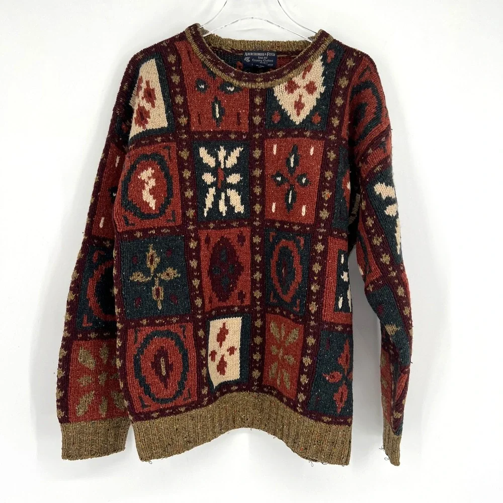 Vtg Abercrombie & Fitch‎ Sweater Mens L Wool Knit Country Clothes 90s Grandpa